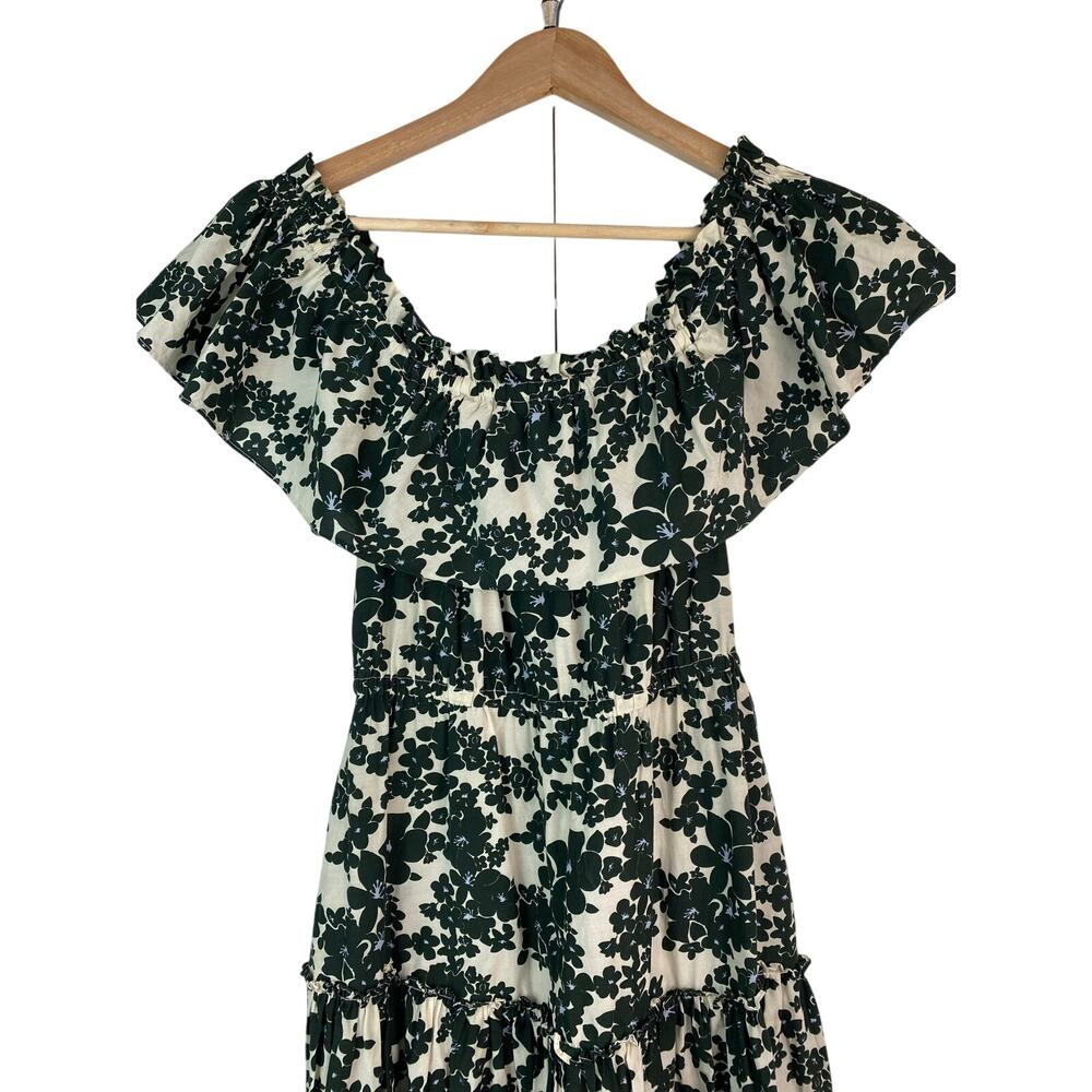 Machka Women's Size 38 Cream Bitter Green Floral Tiered Maxi Dress *